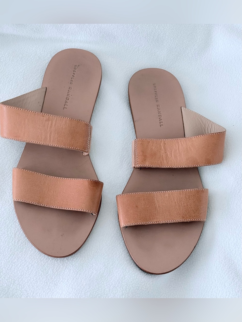 Loeffler Randall Tan Leather Strap Slide Sandals